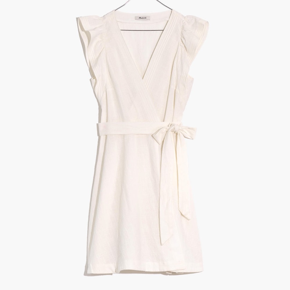 Madewell Plus Ruffle-Sleeve Wrap Dress, white